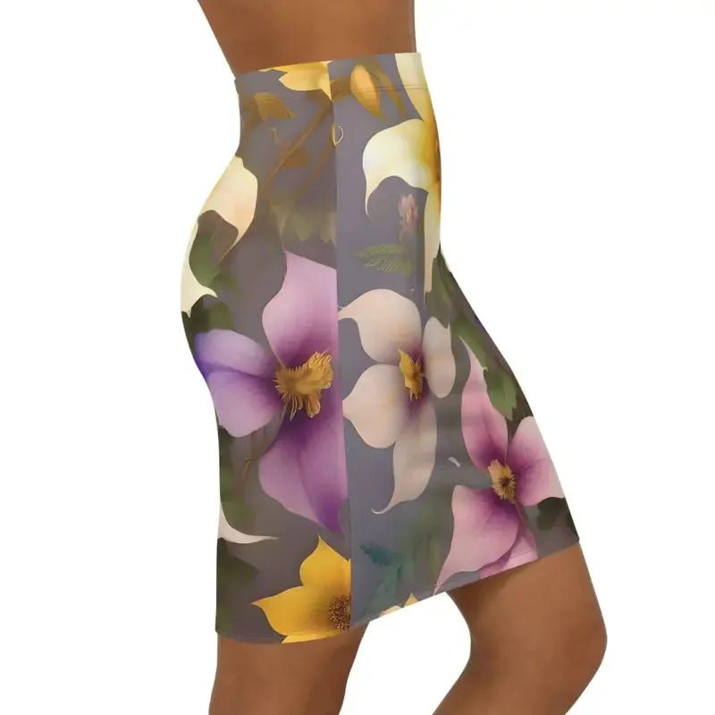 Women Mini Skirt with Large Pastel Flowers in Polyester