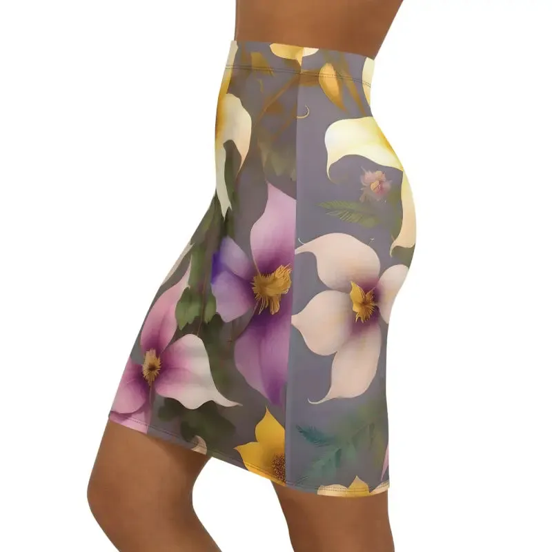 Women Mini Skirt with Large Pastel Flowers in Polyester